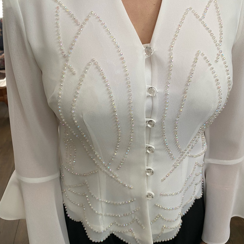 Petite white rhinestone blouse -